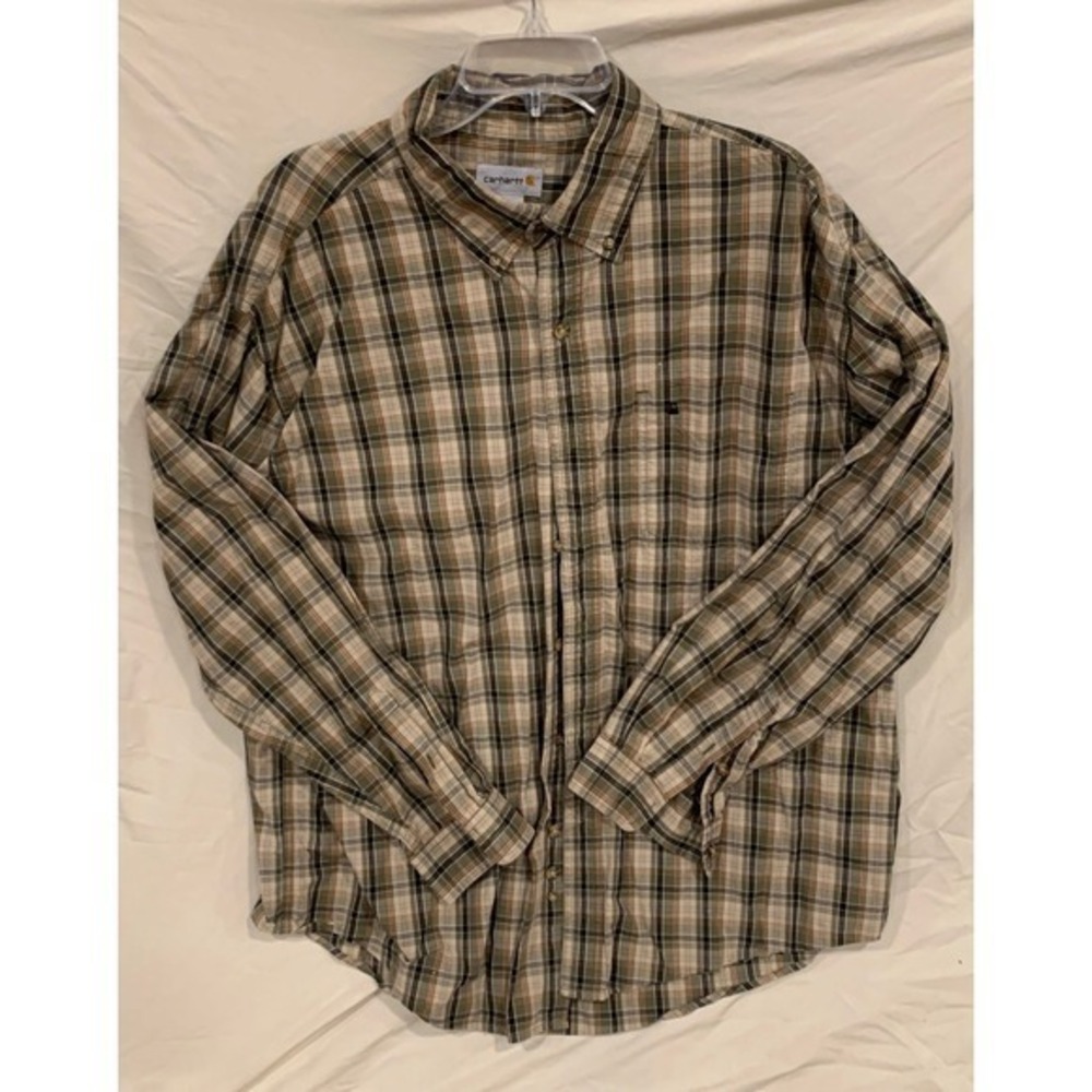 Carhartt Long sleeve Button up Plaid Green & Tan Big & Tall‎ 2XL